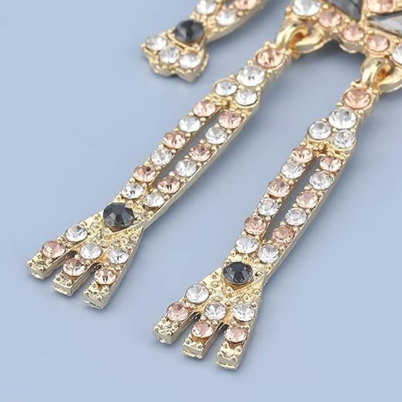 Gold Peach Skeleton Rhinestone Earrings Halloween Party CZ Dangle Skeletons New - Picture 5 of 6